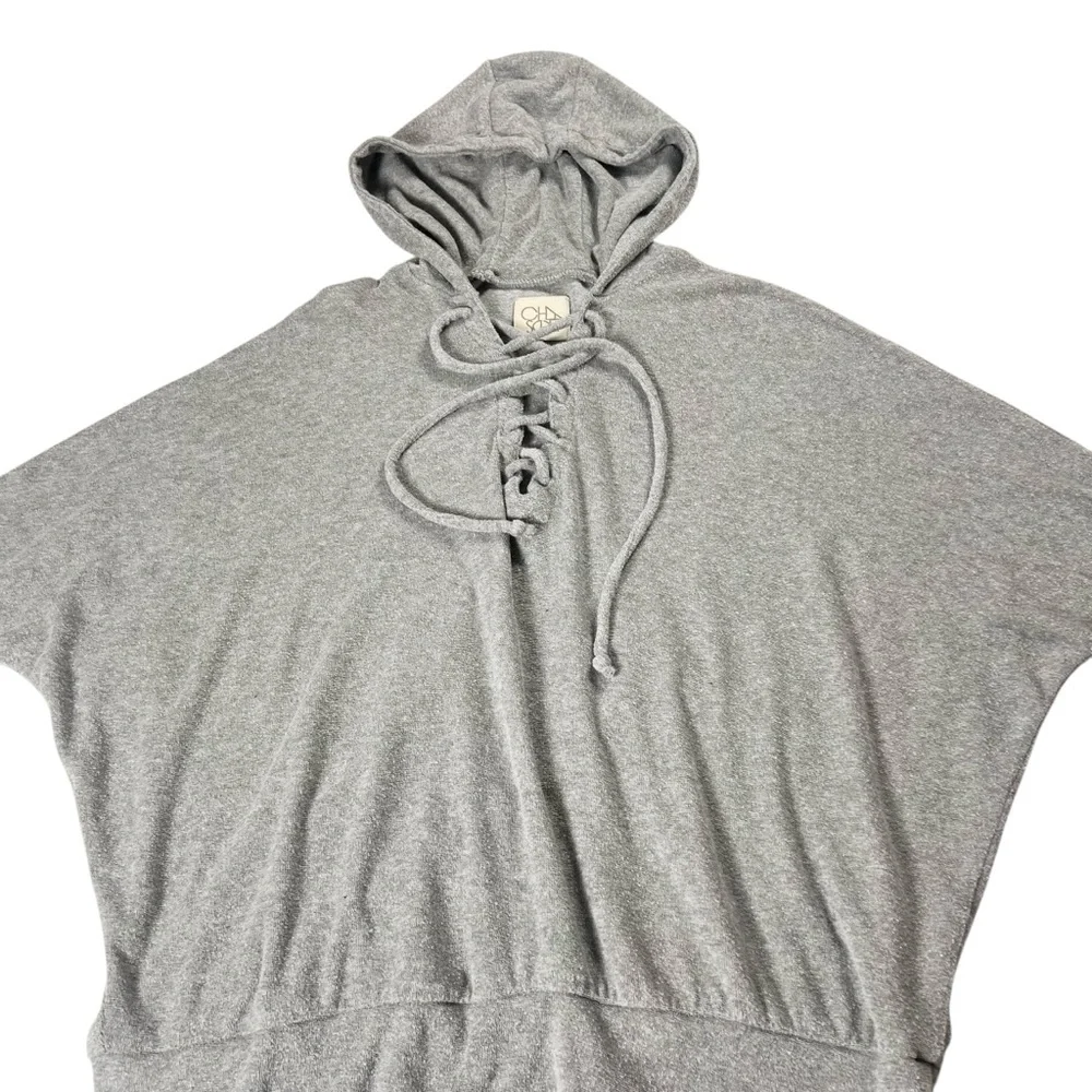 Chaser Love Cloth Lace Up Oversized Gray Dolman Sleeve Hoodie Large